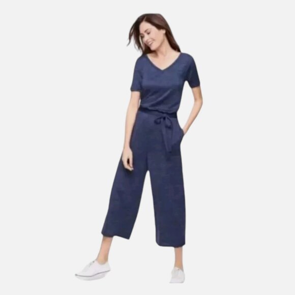 T By Talbots Navy Jumpsuit Elast Tie Waist with Pockets Size LP Large Petite NWT - Picture 1 of 2